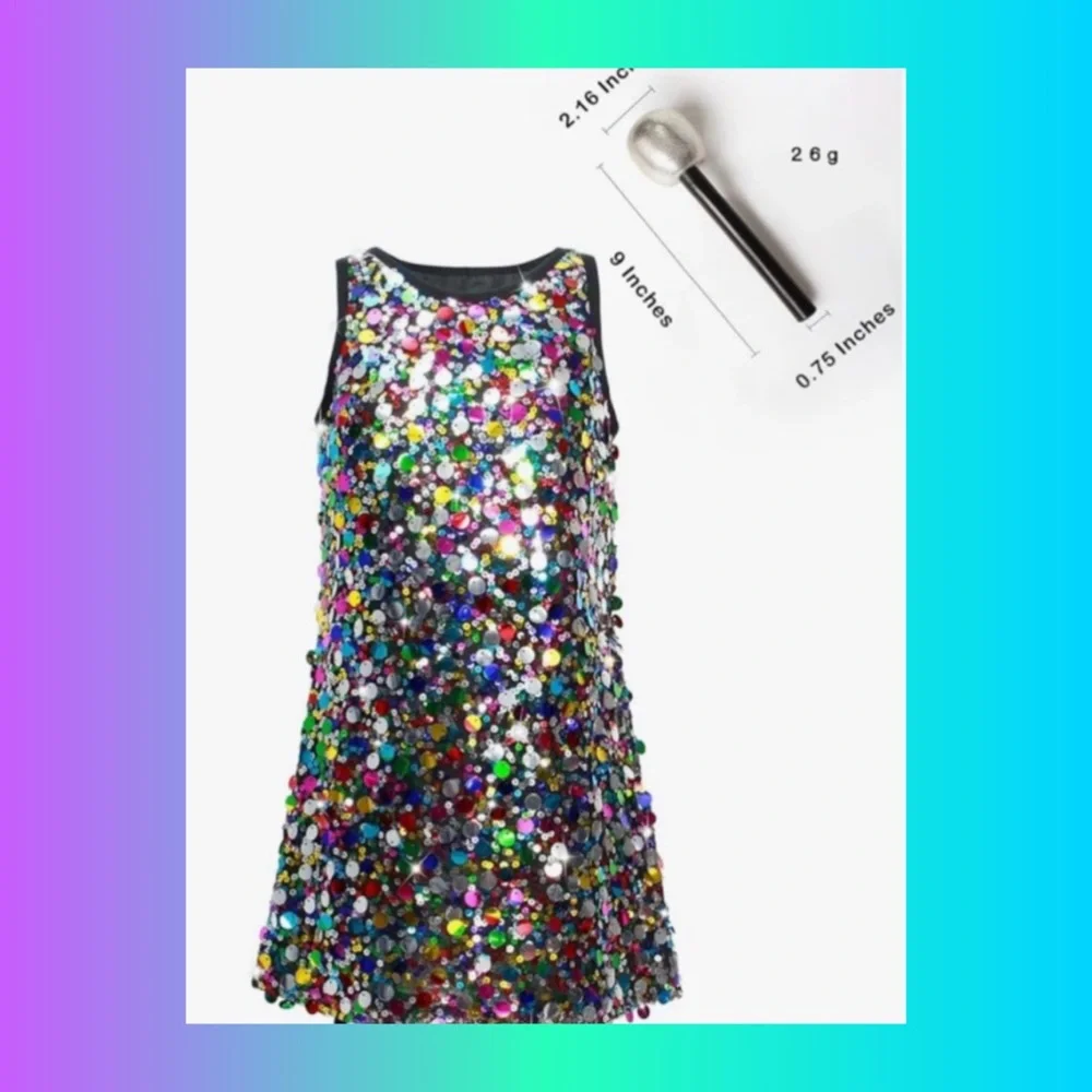 NWT Girls Multicolor Sequin Sleeveless Party‎ Dress with Microphone Prop - Small